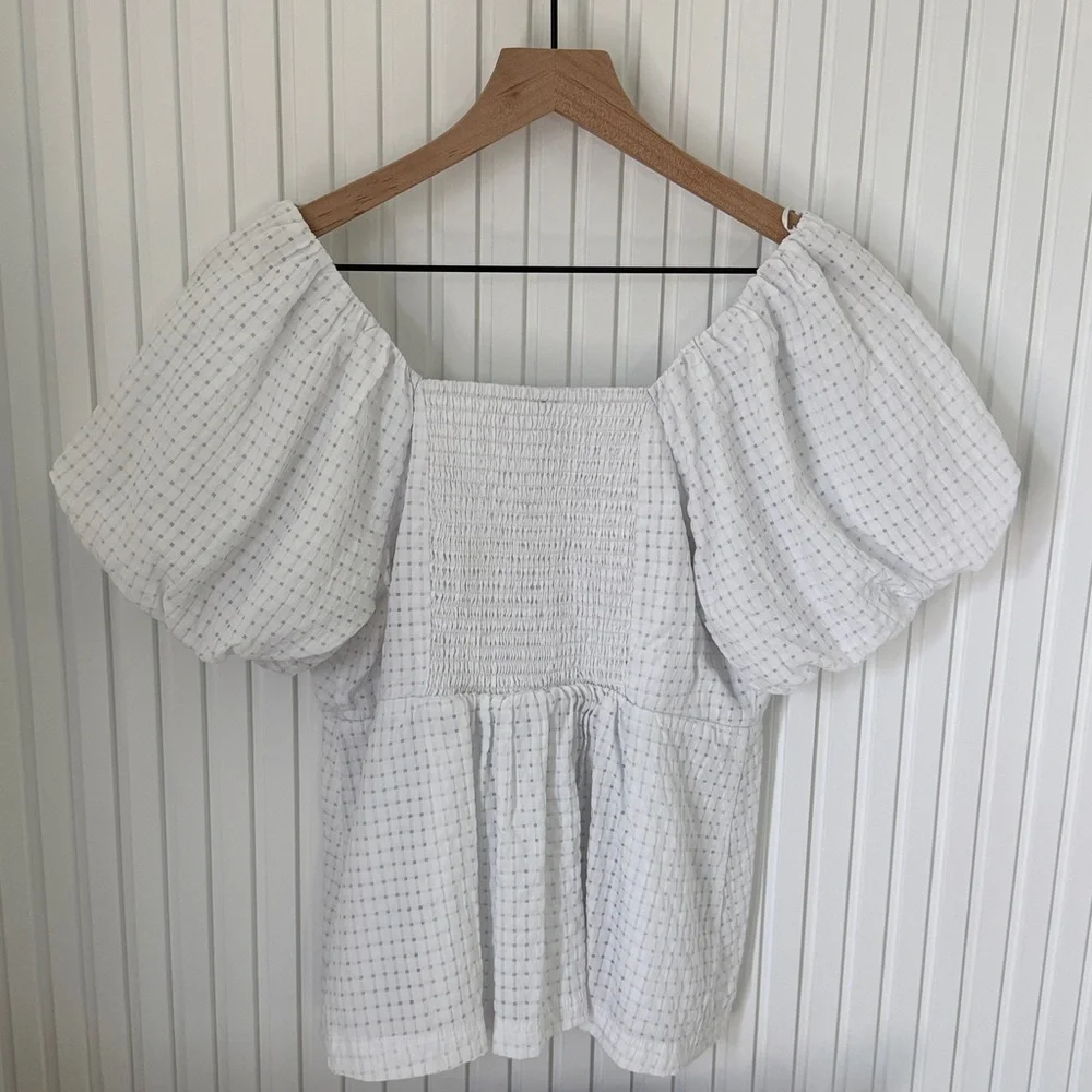 White Puff-Sleeve Square Neck Women’s Top